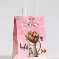Пакет подарочный крафт, «С Женским Днём» 15×8×21 см