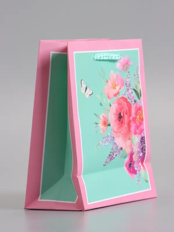 Пакет подарочный ламинированый "Цветочный подарок" 11,5 х 14,5 х 6,5 см