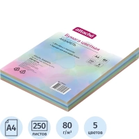 Бумага цветная Attache 'Акварель' (А4,80г,5цв. пастель по 50л.) пачка 250л