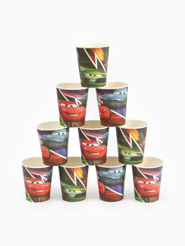 Посуда одноразовая бумажная на 10 персон: стаканы, тарелки, скатерть, Машинки Посуда одноразовая бумажная на 10 персон: стаканы, тарелки, скатерть, Машинки