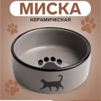 Миска &laquo;След с кошкой&raquo;, 350 мл, 12.5&times;12.5&times;4.5 см, керамика, тёмно-бежевая, чёрная