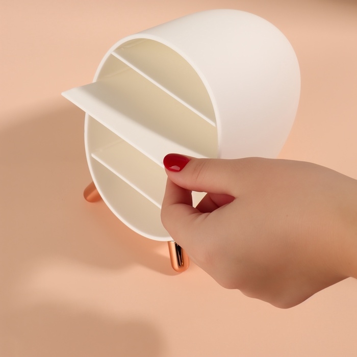 Органайзер для хранения косметики «Пухлик», 5 секций, 14.5×10.8×12.5 см, цвет розовое золото, белый Органайзер для хранения косметики «Пухлик», 5 секций, 14.5×10.8×12.5 см, цвет розовое золото, белый