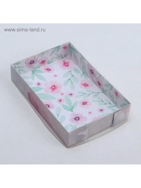 Кондитерская упаковка, коробка для макарун с PVC крышкой, &laquo;Весенний подарок&raquo;, 18&times;12&times;3.5 см