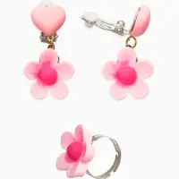 Набор детских украшений &laquo;Выбражулька. Цветок&raquo;, 4 предмета: клипсы, кольцо, бусы, браслет, розовый, белый