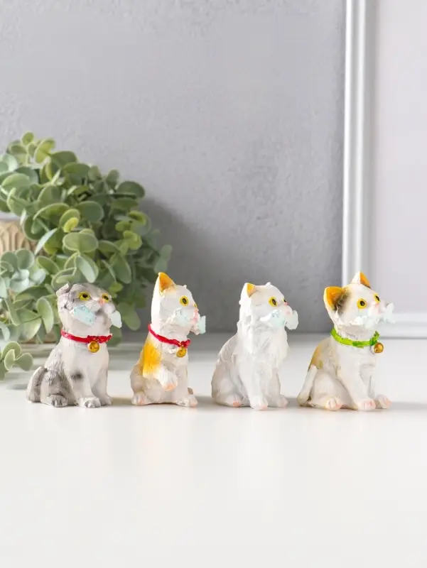 Сувенир полистоун "Котятки с рыбьими скелетами" набор 4 шт 4х5х6,5 см