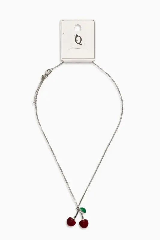 Кулон на цепочке "Черешня", цвет бордово-зелёный в серебре 40+удл
