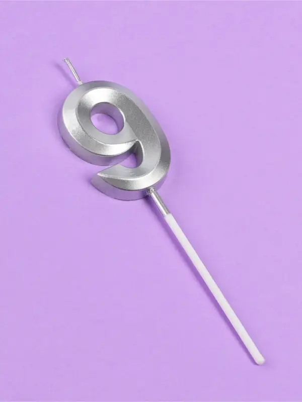 Свеча в торт на шпажке &laquo;Грань&raquo;, цифра 9, серебро, 5 см