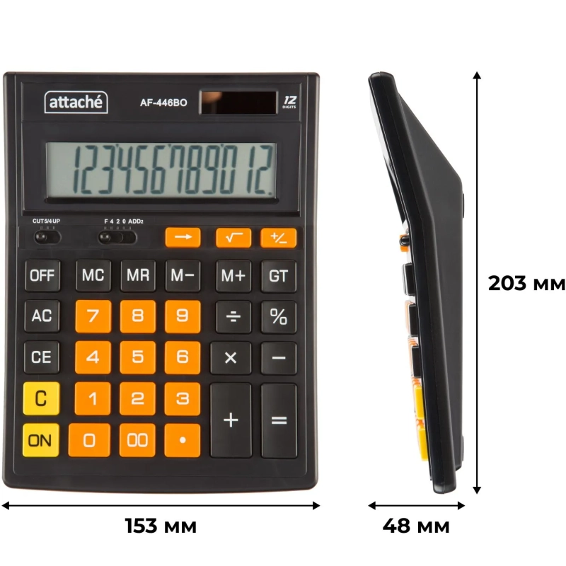 Калькулятор настольный ПОЛНОРАЗМ Attache AF-446BO,12р,дв.п,ч/ор,203x153x48