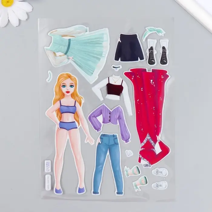 Наклейка «Одень куклу. Повседневный и вечерний», для скрапбукинга, творчества, пластик, 15×20 см Наклейка «Одень куклу. Повседневный и вечерний», для скрапбукинга, творчества, пластик, 15×20 см