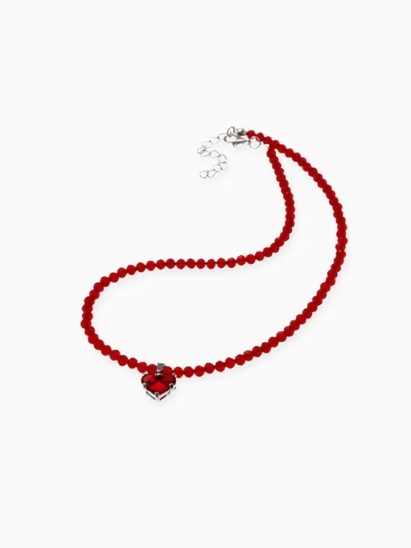 Чокер из бисера &laquo;Хрусталь&raquo;, сердце, красный в серебре, 36 см + 5 см доп, цепочка