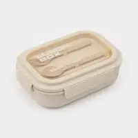 Ланч-бокс , 3 отделения, вилка и ложка, размер 22х16х6,5 см, цвет бежевый