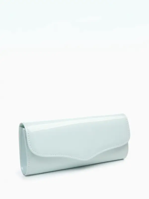 Сумка-клатч женская вечерняя на магните, на длинной цепочке, лаковая, бирюзовая