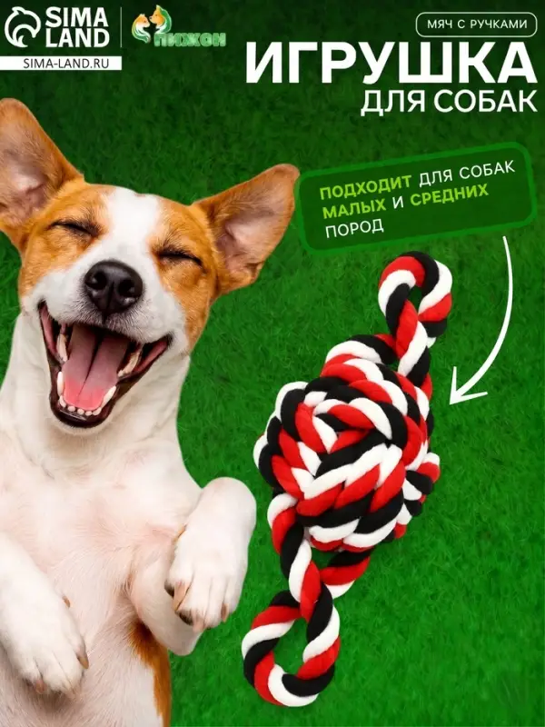 Игрушка для собак канатная &laquo;Мяч с ручками&raquo;, мяч 22 см, до 130 г