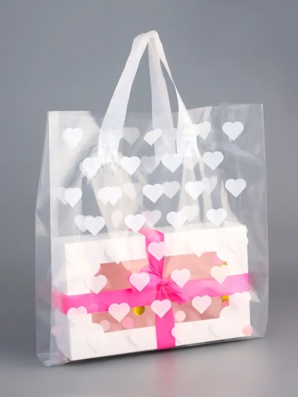 Пакет полиэтиленовый с боковой складкой и петлевой ручкой, «Сердечки», 30×37+10 см ± 5% 60 мкм Пакет полиэтиленовый с боковой складкой и петлевой ручкой, «Сердечки», 30×37+10 см ± 5% 60 мкм