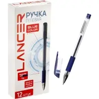Ручка гелевая LANCER, синий стержень, узел 0.5 мм, резиновый упор