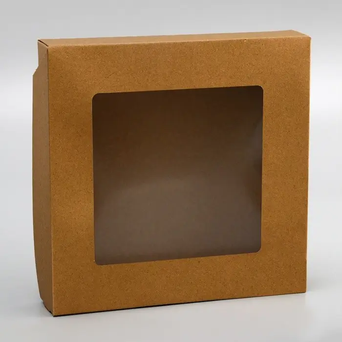 Коробка складная, с окном крафт, 20&times;20&times;4 см
