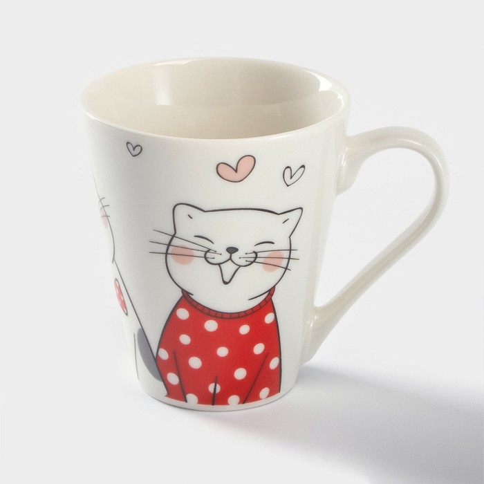 Кружка Доляна «Котики», 320 мл, фарфор, цвет белый