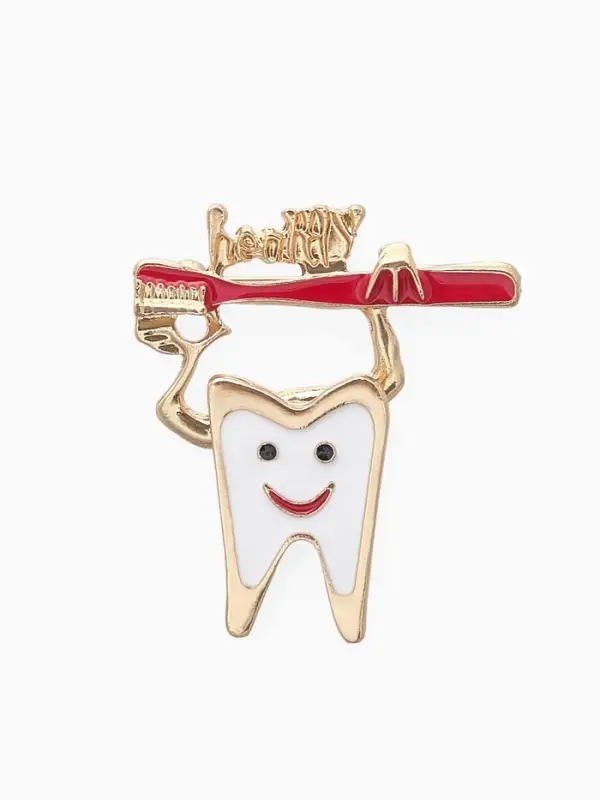 Брошь &laquo;Зуб&raquo;, со щёткой, красно-белая в золоте
