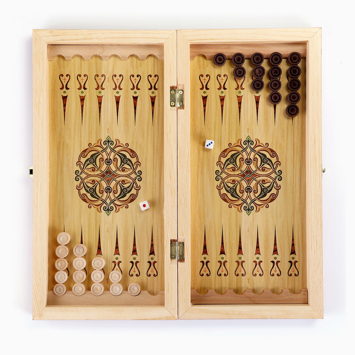 Настольные игры 3 в 1 "Малахит": шахматы, шашки, нарды, деревянные, большие, 40 х 40 см