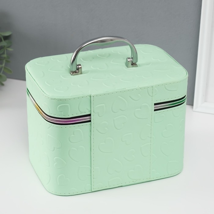 Шкатулка кожзам с зеркалом Шкатулка кожзам с зеркалом "Сердца" св-зелёная набор 3 шт 19х10,5х10,5 21х13х14 15х23х17 см