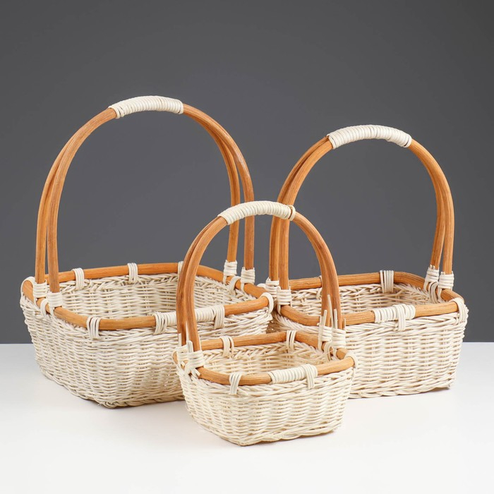 Набор корзин, 3 шт, 27&times;27&times;9/30 см, 23&times;23&times;8/25 см, 20&times;20&times;7/20 см, ротанг