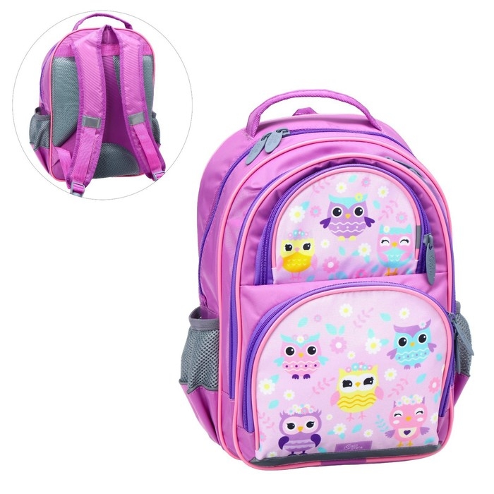 Рюкзак школьный, 36 х 23 х 13 см, эргономичная спинка, Calligrata П Рюкзак школьный, 36 х 23 х 13 см, эргономичная спинка, Calligrata П "Совушка", сиреневый