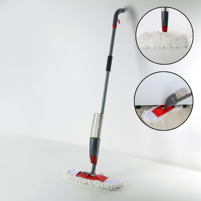 Швабра для мытья пола с распылителем Доляна, насадка из микрофибры 40×10 см, металлическая ручка 124 см, цвет МИКС Швабра для мытья пола с распылителем Доляна, насадка из микрофибры 40×10 см, металлическая ручка 124 см, цвет МИКС