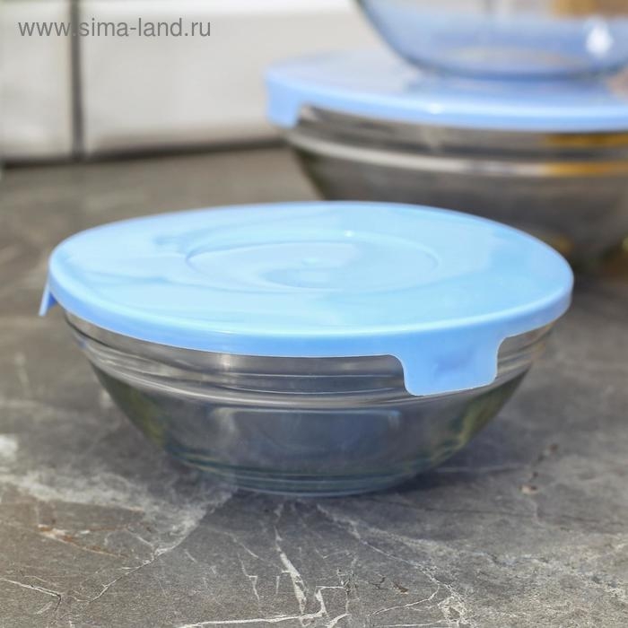 Набор стеклянных салатников Доляна «Классика» с крышками, 5 предметов: 900 мл (17×7,6 см), 500 мл (16×6 см), 350 мл (12,5×5,4 см), 200 мл (10,5×4,5 см), 130 мл (9×3,7 см), цвет голубой