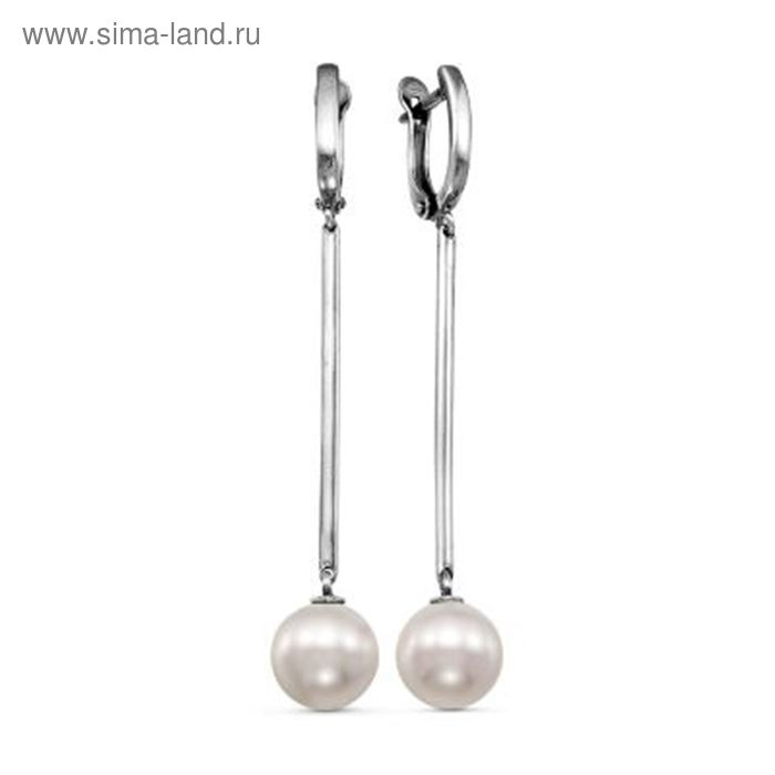 Серьги висячие посеребрение с оксидированием «Жемчуг», цвет белый