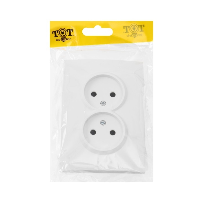 Розетка двухместная TOT Elegant, 10 А, скрытая, без з/к, белая Розетка двухместная TOT Elegant, 10 А, скрытая, без з/к, белая
