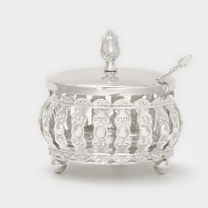 Сахарница металлическая «Ажур» с ложкой, 200 мл, 10×10 см Сахарница металлическая «Ажур» с ложкой, 200 мл, 10×10 см