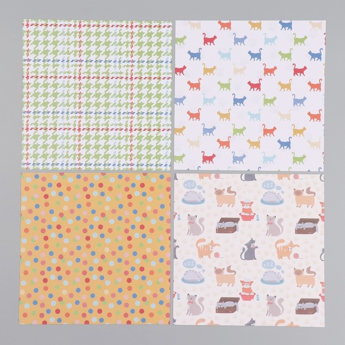 Набор бумаги для скрапбукинга 12 листов 12 дизайнов Набор бумаги для скрапбукинга 12 листов 12 дизайнов "Забавные котики" 160 гр 15,2х15,2 см
