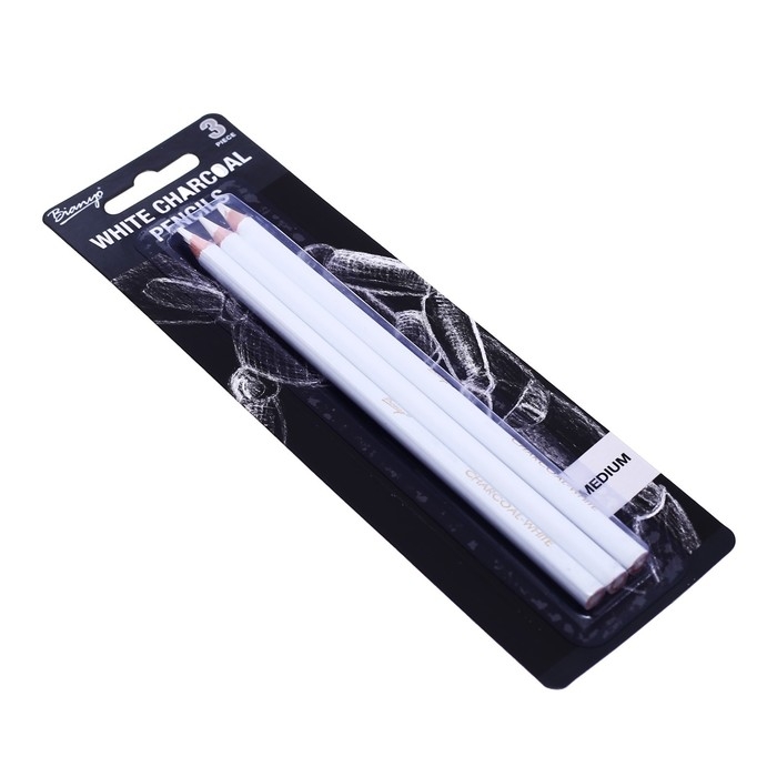Карандаши угольные, белые, 3 штуки в наборе (средние) Карандаши угольные, белые, 3 штуки в наборе (средние)