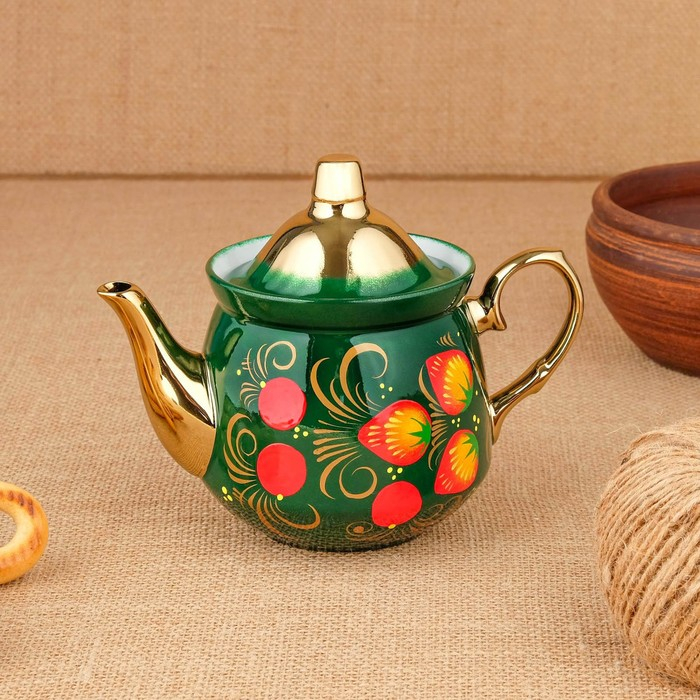 Набор «Маки на зелёном», жёлудь, 3 предмета, самовар 3 л, заварочный чайник 0,7 л, поднос Набор «Маки на зелёном», жёлудь, 3 предмета, самовар 3 л, заварочный чайник 0,7 л, поднос