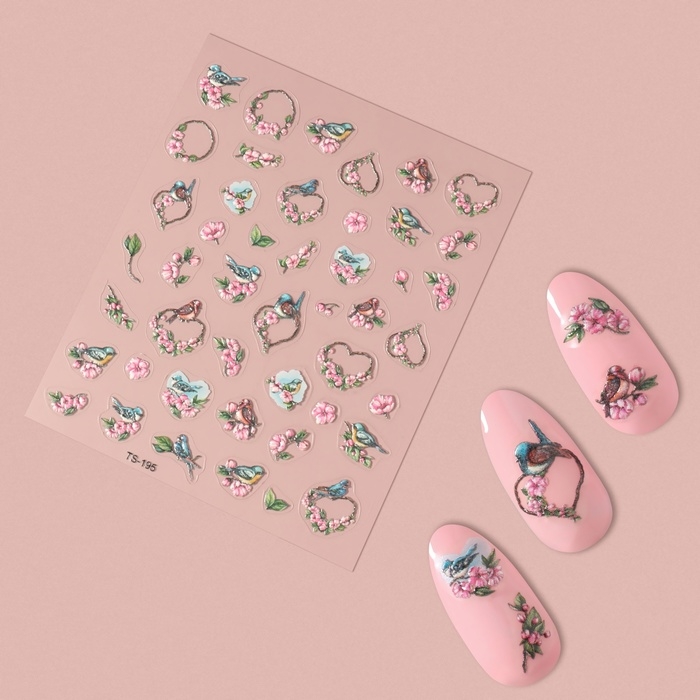 Наклейки для ногтей «Романтика», объёмные, цвет розовый/серый Наклейки для ногтей «Романтика», объёмные, цвет розовый/серый