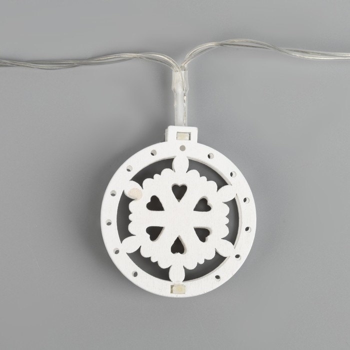 Гирлянда «Нить» 2 м с насадками «Снежинка», IP20, прозрачная нить, 10 LED, батарейки AAх2 (нет в комплекте), свечение тёплое белое