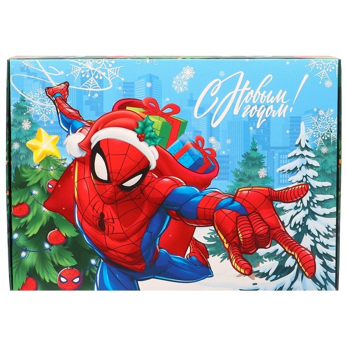 Новый год. Коробка подарочная, Новый год. Коробка подарочная, "С Новым годом", 21 х 15 х 5 см, Человек-паук