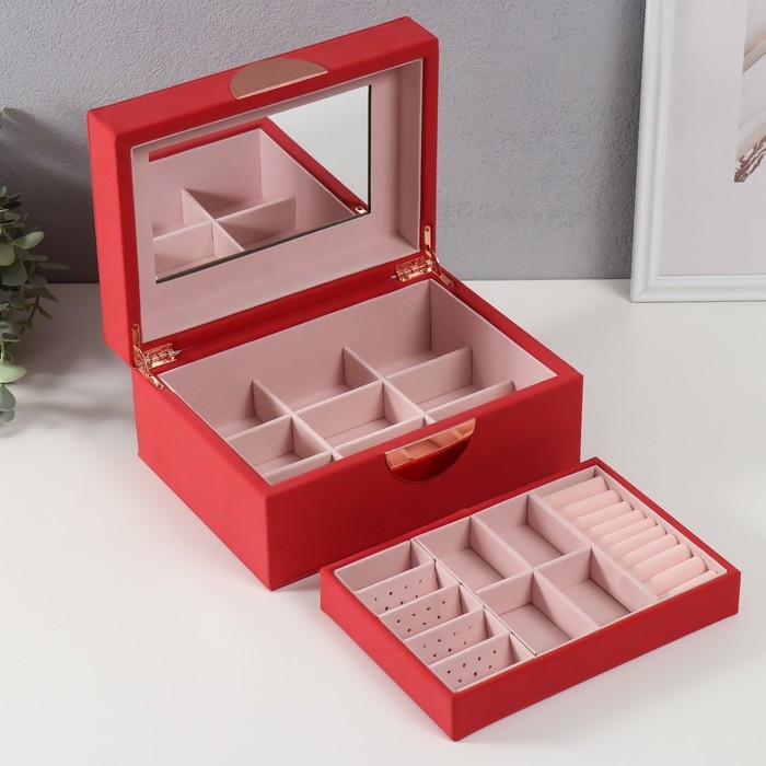 Шкатулка кожзам для украшений  Шкатулка кожзам для украшений "Веточка. Радуга" красная 18х24,5х11 см