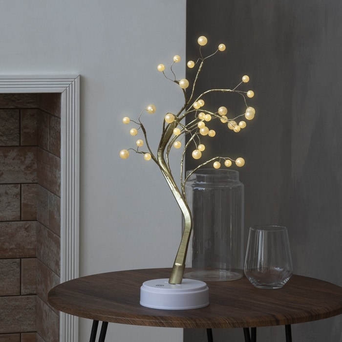 Светодиодный куст «Жемчужины золотистые» 45 см, 36 LED, постоянное свечение, батарейки ААх3 (не в комплекте), USB, свечение тёплое белое