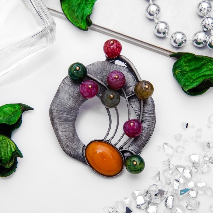 Брошь Брошь "Ветвь турмалиновая", цветная в черненом серебре