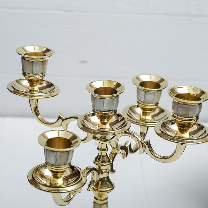 Подсвечник латунь на 5 свечей Подсвечник латунь на 5 свечей "Клим" с перламутром 22,5х22,5х23 см