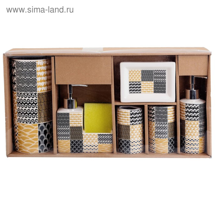 Набор аксессуаров для ванной комнаты «Геометрия», 6 предметов (мыльница, 2 дозатора для мыла, 2 стакана, ёрш) Набор аксессуаров для ванной комнаты «Геометрия», 6 предметов (мыльница, 2 дозатора для мыла, 2 стакана, ёрш)