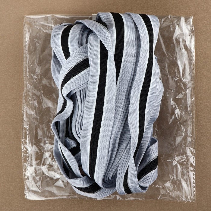 Тесьма трикотажная лампас 30 мм, 9,1 ± 0,5 м, цвет серый/чёрный