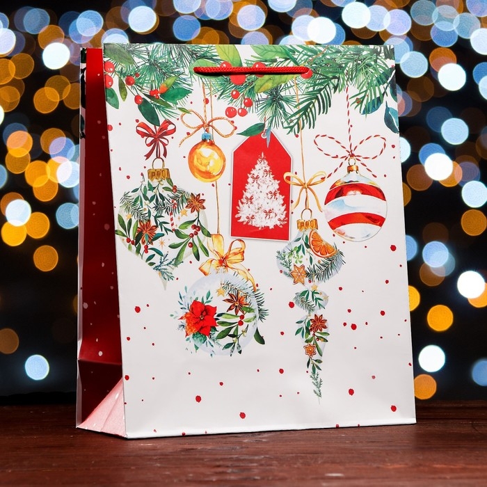 Новый год. Пакет подарочный "Ёлка с украшениями ", 26 х 32х 12 см.