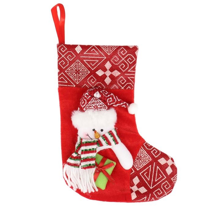 Носок для подарков Носок для подарков "Подарочек" Снеговик, 18,5х26 см, красный
