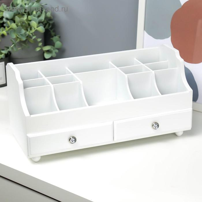 Шкатулка дерево для украшений и косметики 2 ящика белая 35х16,5х17 см Шкатулка дерево для украшений и косметики 2 ящика белая 35х16,5х17 см