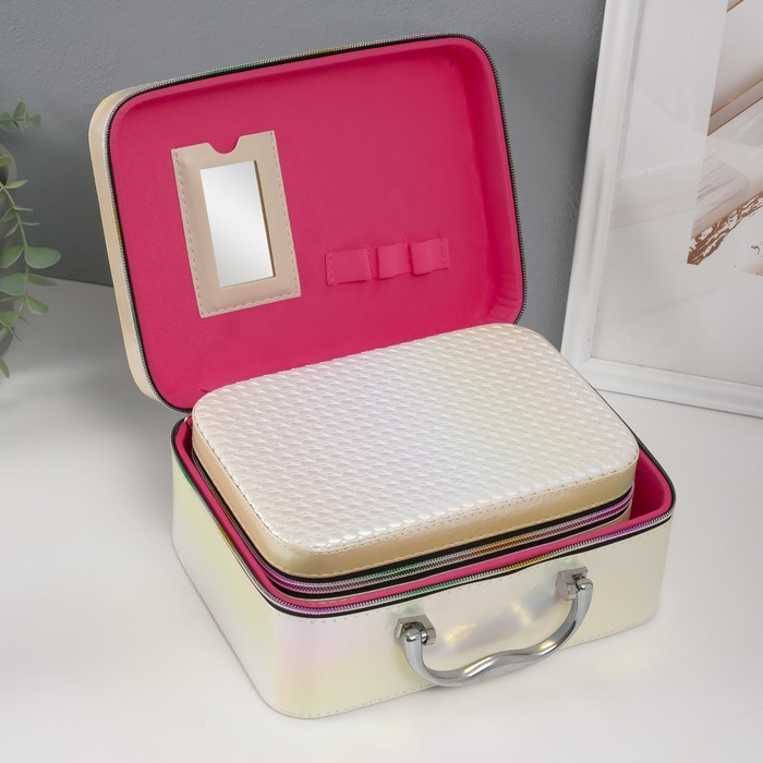 Шкатулка кожзам с зеркалом Шкатулка кожзам с зеркалом "Плетение" бежевая н-р 3 шт 19,4х12,5х8 22х16х9 11,5х24,5х18,5 см