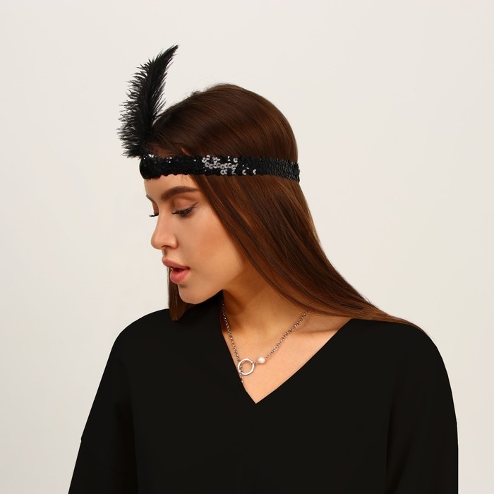Повязка на голову с пером карнавальная, цвет черный Повязка на голову с пером карнавальная, цвет черный