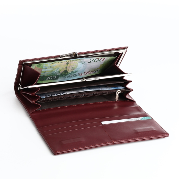Кошелёк женский на магните, цвет бордовый