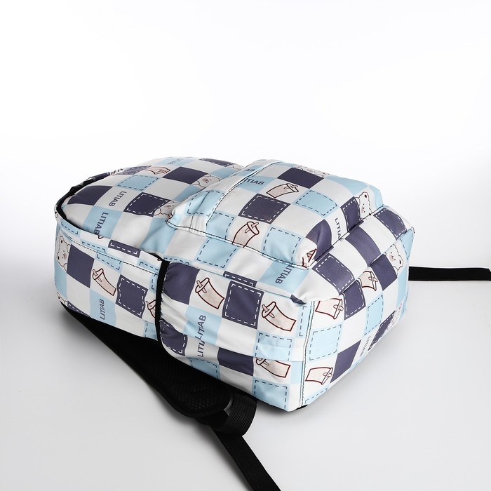 Рюкзак школьный из текстиля, 3 кармана, цвет молочный/голубой Рюкзак школьный из текстиля, 3 кармана, цвет молочный/голубой